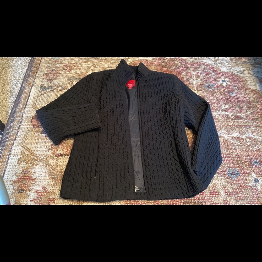 ESPRIT OUTERWEAR Black Quilted Lined Jacket Zippers/Pockets